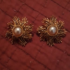 Costume Clip Faux Pearl Earrings